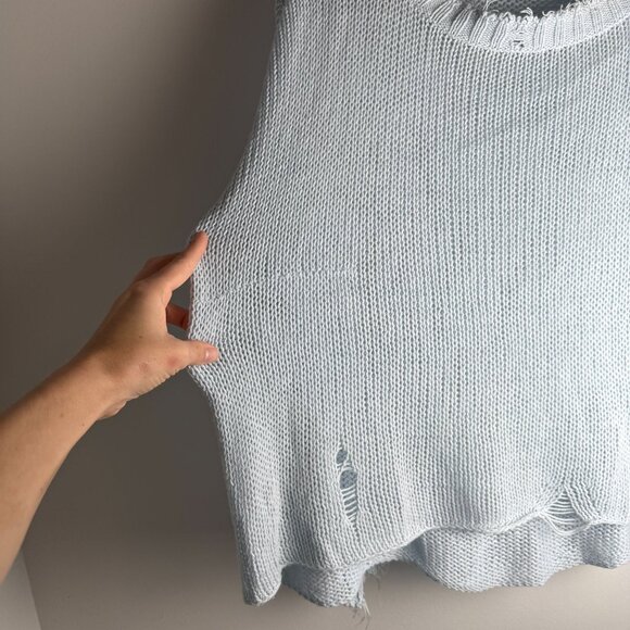 Wooden Ships Sweater Oliver Distressed Crewneck Light Blue Size XS - Picture 8 of 9